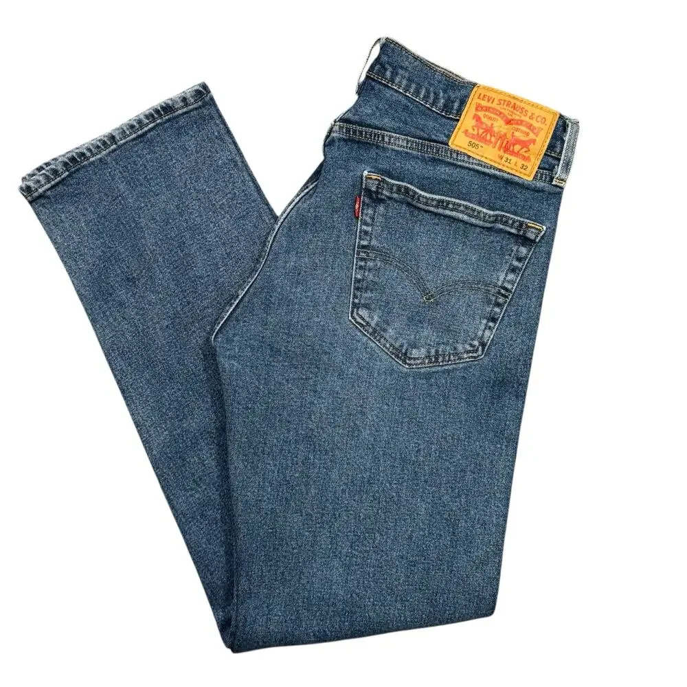 Levi's 505 Classic Fit Straight Leg Mid Rise Medium Stretch Denim Jean Men 31 32